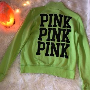 💚🖤LOVE PINK neon green half zip size small 💚🖤
